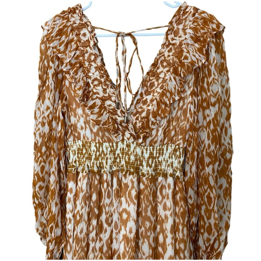 Anthropologie Odetta Ruffled V Neck Maxi Dress Small Honey Orange Boho Cottage - Picture 7 of 13